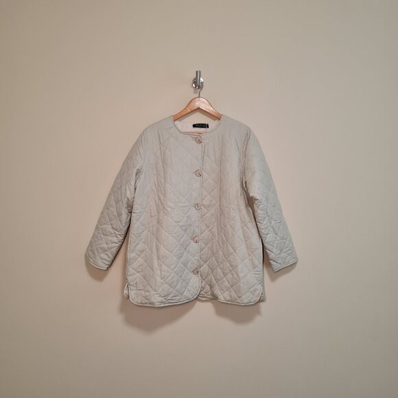 Cotton Chore Coat Beige Grey Grey Jacket Button Front Utility Quilted 12 NWT - Picture 1 of 6